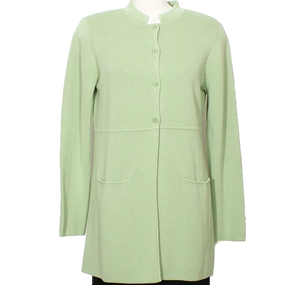 Green Silk Cotton Interlock Knit Long Jacket XS